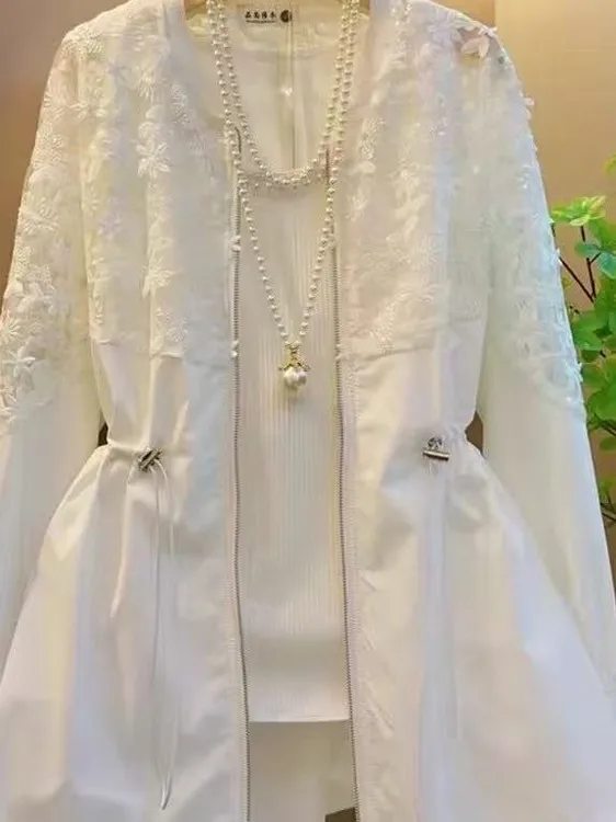 Coupe-vent épissure en dentelle pour femmes, grande taille, Protection solaire, vêtements d'extérieur, Dstring, haut ample amincissant pour printemps grande taille