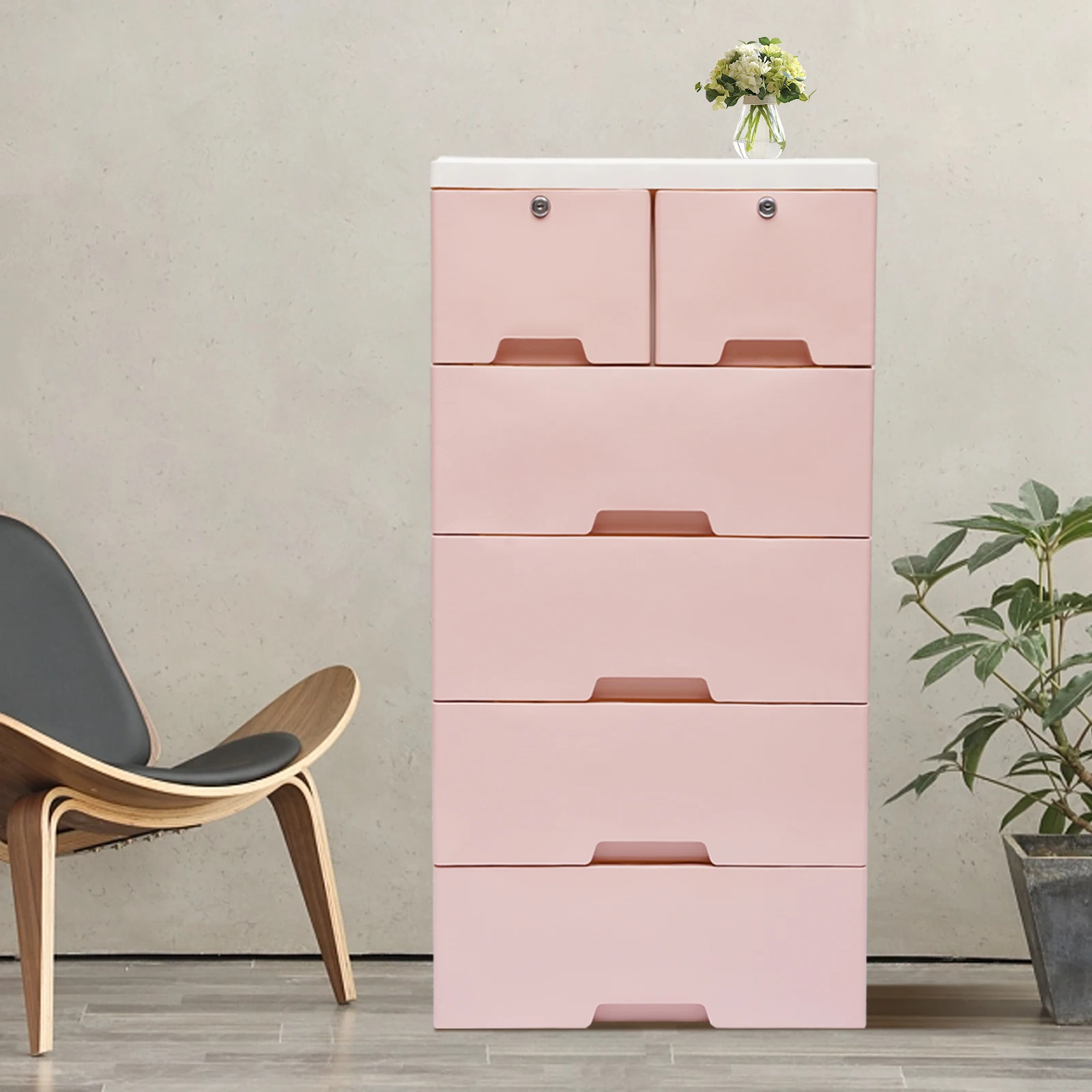 

50CM Wear Resistance Multifunction Storage Box 5-Story Easy to Clean Drawer Storage Cabinet for Storing Books and Snacks