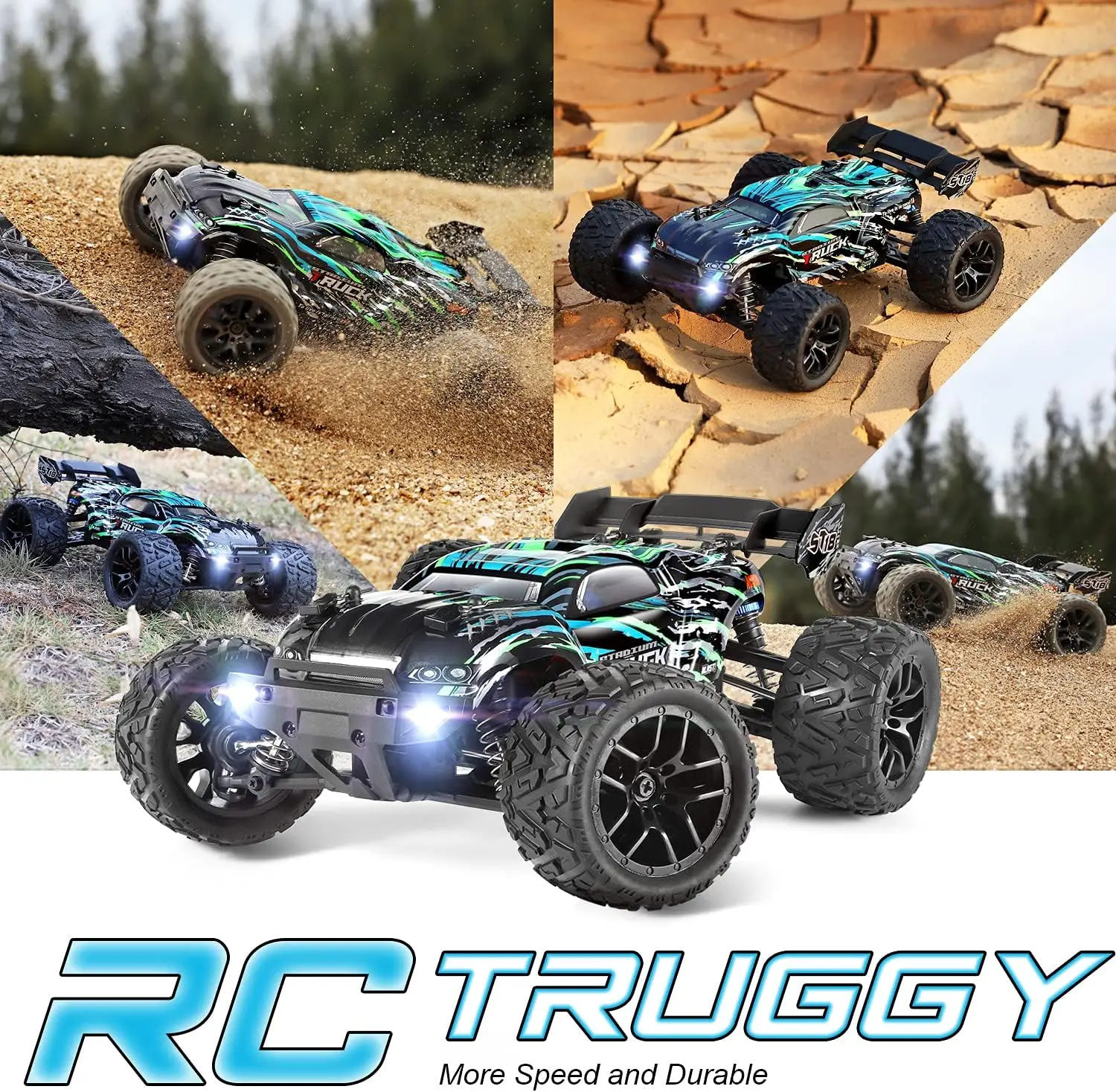 RC Cars Hailstorm, 36+KM/H High Speed 4WD 1:18 Scale Waterproof Truggy Remote Control Off Road Monster Truck with Two Rechargeab