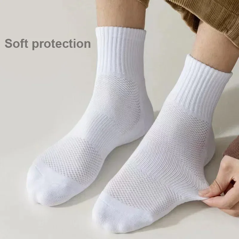 1or 4pcs Socks Men's Cotton Deodorant Winter Towel Bottom with Velvet Mid-tube White Stockings Thickened Sports Basketball Socks