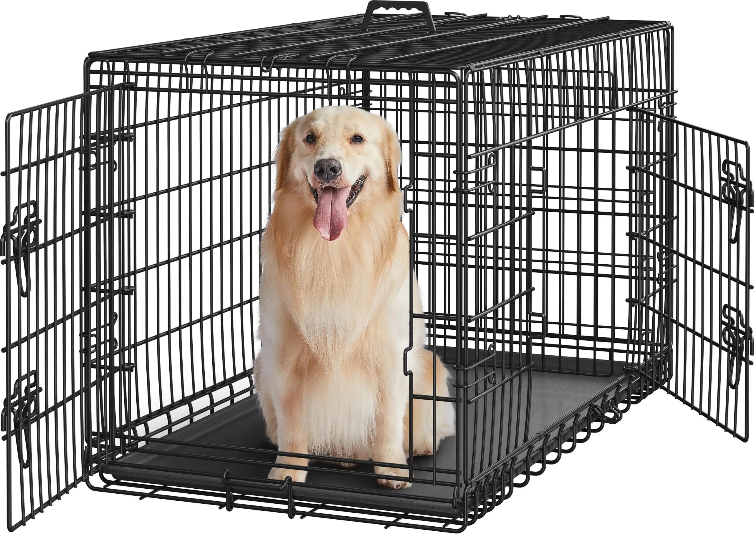 42inch Double Door Dog Crate w/Divider, Collapsible Metal Kennel
