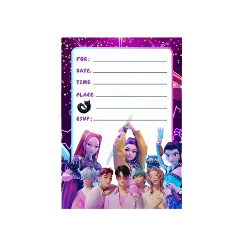 12pcs Rumi Mira Zoey Girl GroupTheme Invitation Card Greeting Purple Card Single-Page Type Event Birthday Party Supplis in Stock