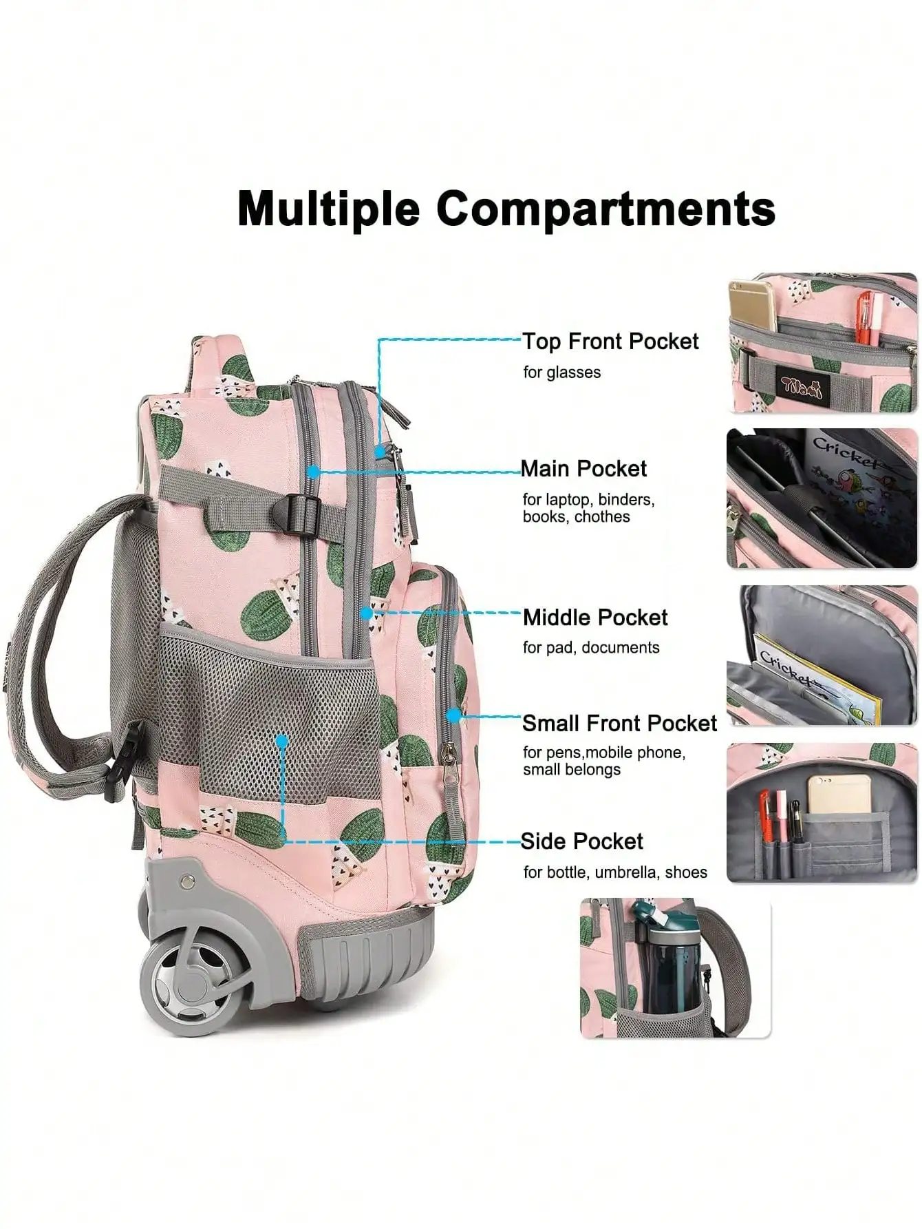 Tilami Rolling Backpack 19 Inch Wheeled,Travel Bag, Airplane Bag, Suitcases, School Bags, Suitable For Daily Use.