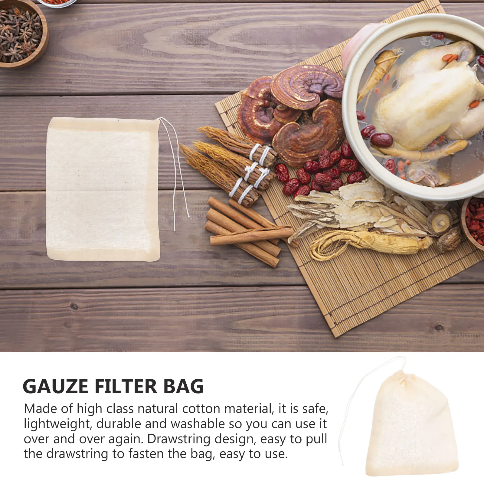 

50pcs Pure Cotton Soup Drawstring Strainer Gauze Filter for Cooking Tea Coffee Reusable Spice Bags Dried Herbs Bags Lightweight