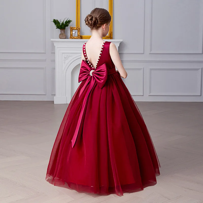 

Girl Long White Bridesmaid Dresses For Wedding Prom Gown Big Bow Girls Party Dress Kids First Communiom Formal Evening Vestidos