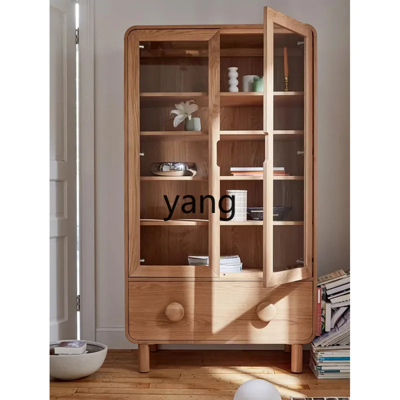 CX Simple Modern Solid Wood Bookcase Wood Color Minimalist Multi-Layer Glass Display Cabinet