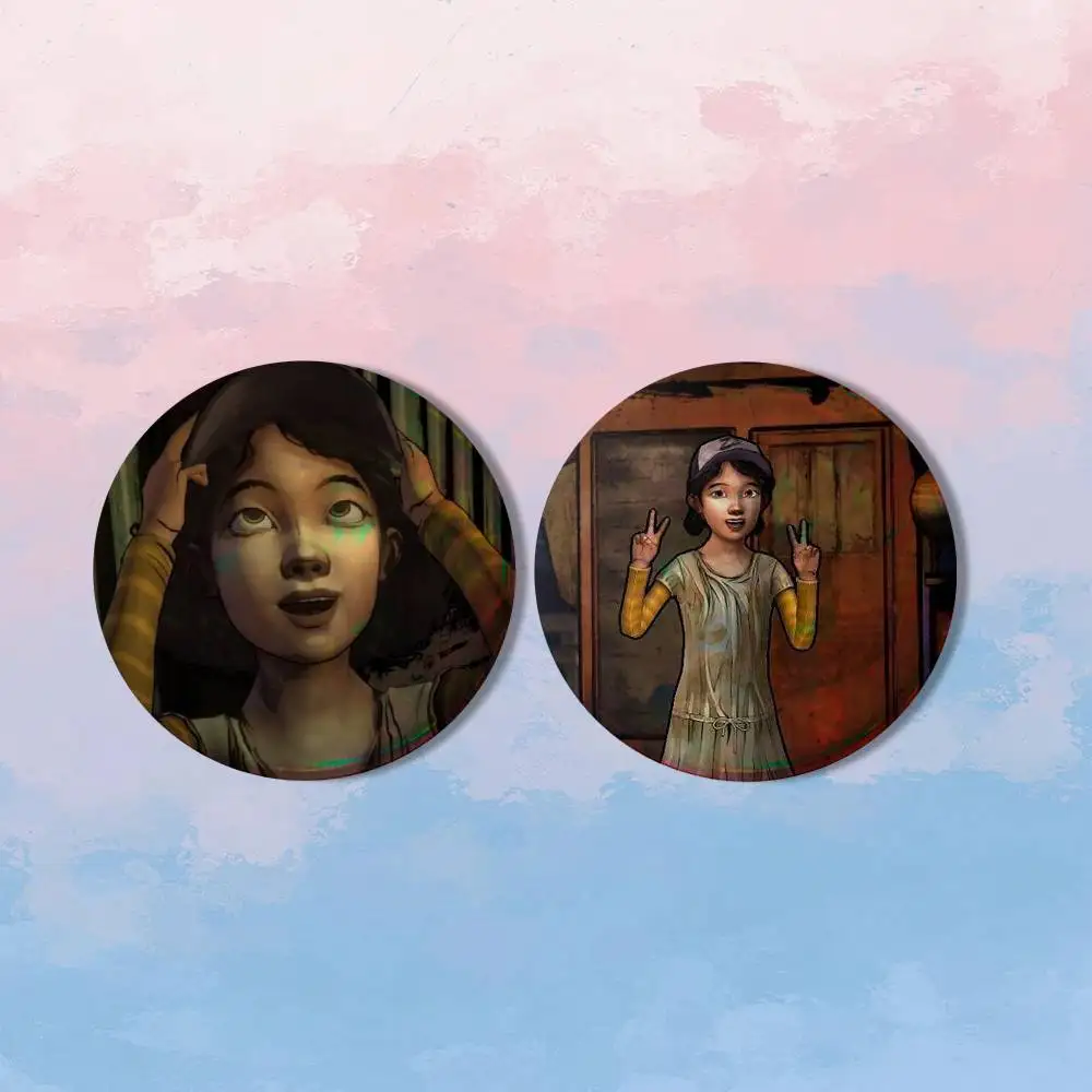 C-Clementine TWD Clem Lee 2 piece set Pins Creativity Printed Pictures Text Metal Lapel Badges Brooches Jewelry Gift