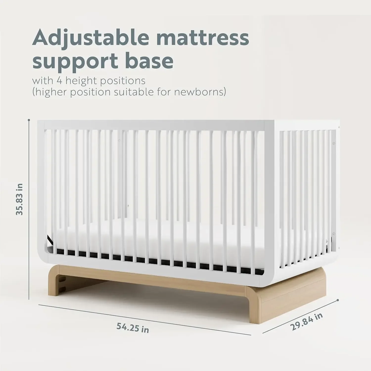 سرير سانتوريني ديلوكس 5 في 1 قابل للتحويل مع حاجز حماية للأطفال الصغار (أبيض مع خشب دريفتوود)، توصيل سريع #4