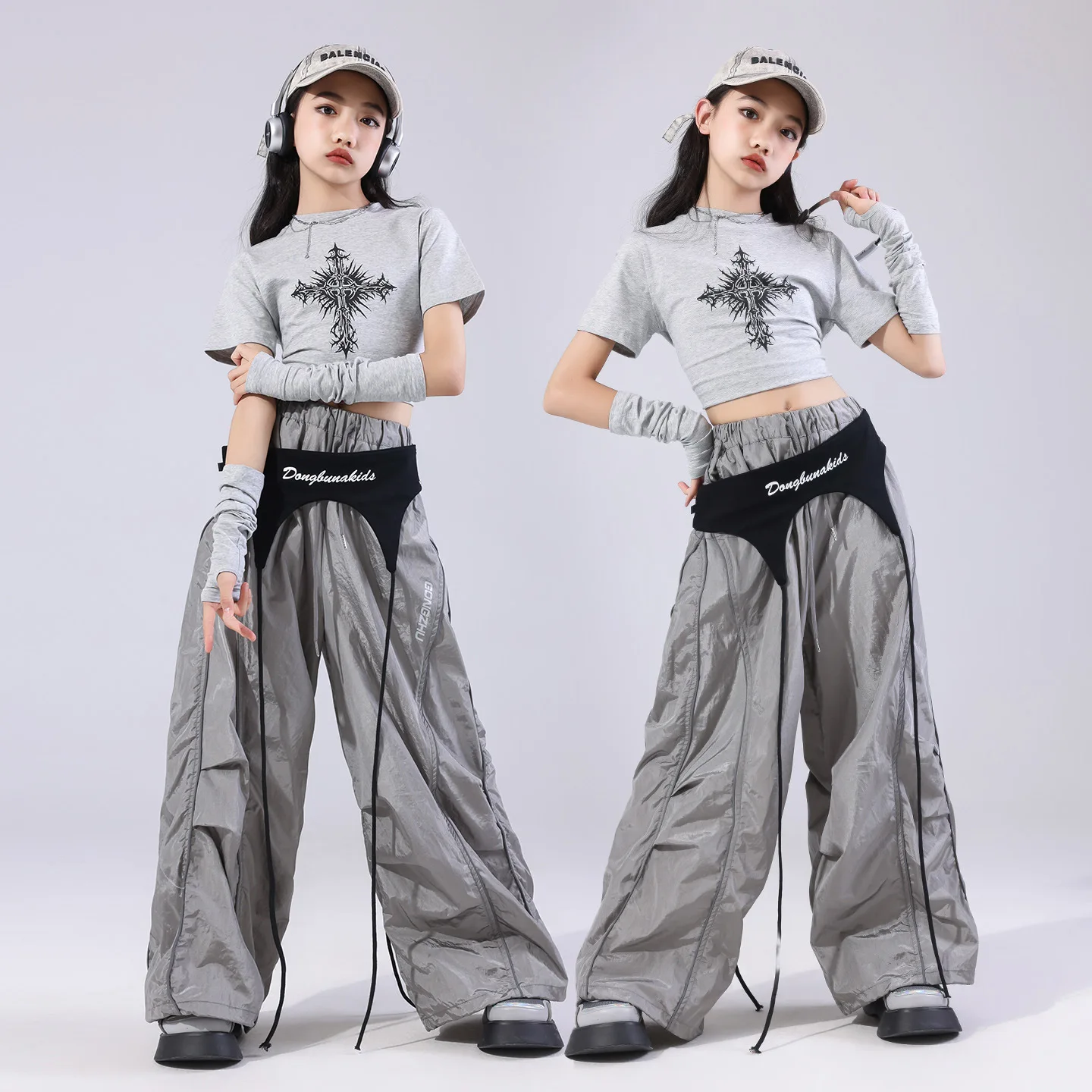 

Girls Team Clothes Jazz Dance Clothes Hip Hop Dance Costumes Short Sleeve Crop Top Cargo Pants Suit Street Dance Wear