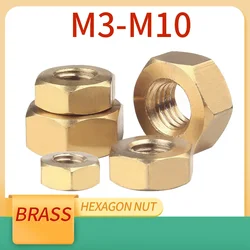 5/10/20/50/100pcs M1.4 M1.6 M2 M2.5 M3 M4 M5 M6 M8 M10 M12 Solid Brass Copper Hex Hexagon Nut for Screw Bolt