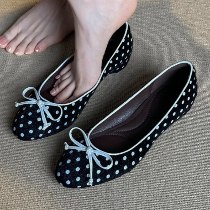 

Элегантные туфли Мэри Джейн с бантом в горошек, женские удобные туфли-лодочки с увеличенной внутренней частью, женская модная дизайнерская обувь с круглым носком