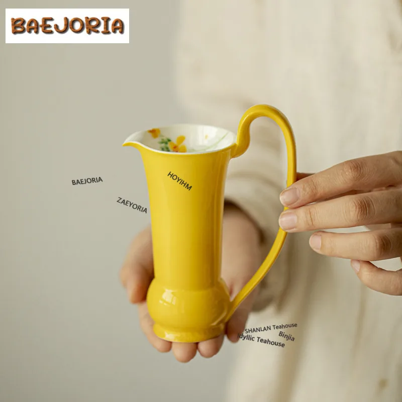 

150ml Hand-painted Small Yellow Flower Tea Pitcher Divide Tea Cha Hai Dispenser Justice Cup Fair Mug Chinese Tea Set Supplies