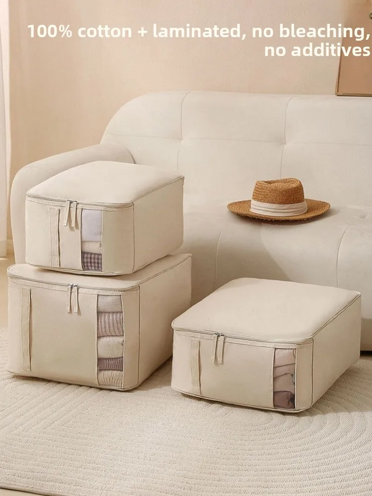 Caja organizadora de ropa de algodón puro Thiened, bolsa organizadora visual de tela para guardar edredones y ropa de temporada en el armario del dormitorio, para uso doméstico.