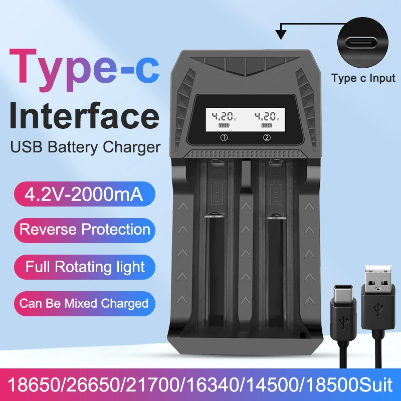 1/2/4 Slots 18650 Battery Charger 4.2V Rechargeable Lithium Battery Charger LCD Display Charging Adapter For 18650 14500 16340