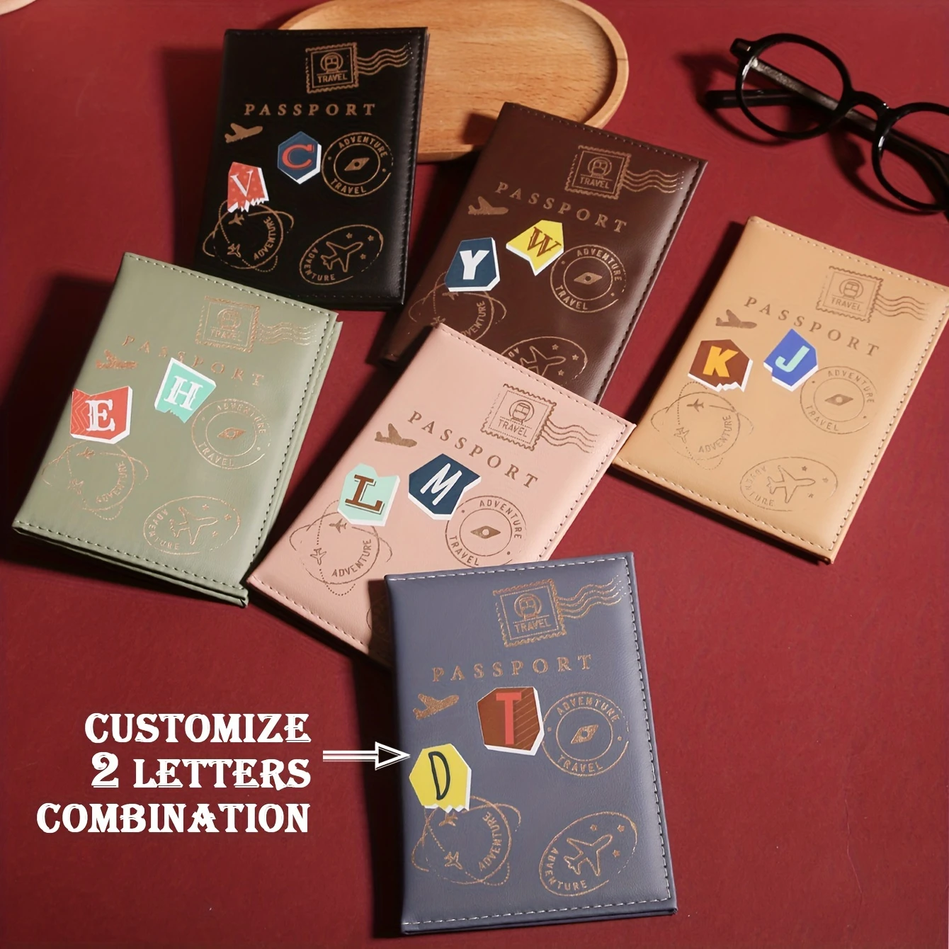 

[Customization] Personalized 2 Letters Combination Passport Cover Customized Initial Letter Passport Holder Travel Stamp