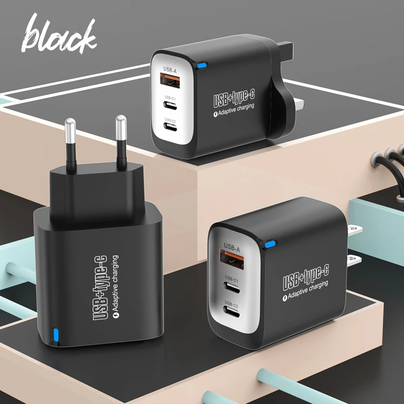 جديد USB + نوع C 3 منافذ شاحن الاتحاد الأوروبي/الولايات المتحدة/المملكة المتحدة محول شحن سريع آيفون باد سامسونج Xiaomi USB نوع C كابلات البيانات 2025 #1