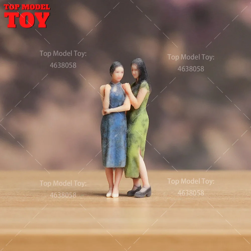 1/64 1/87 1/43 1/24 1/18 escala hermanas en Cheongsam impresión 3D escena femenina accesorios figuras modelo para coches vehículos decoración juguete