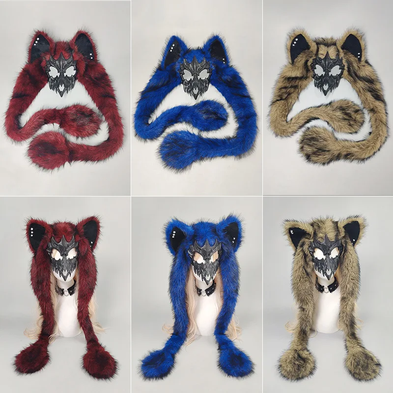 نصف وجه كوس بالذئب قناع آذان الثعلب قناع قطيفة قناع تنكر على شكل حيوان #3