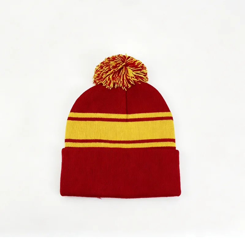 Autumn and winter striped pom-pom knit hat, European and American style, cuffed, warm women's wool pullover hat