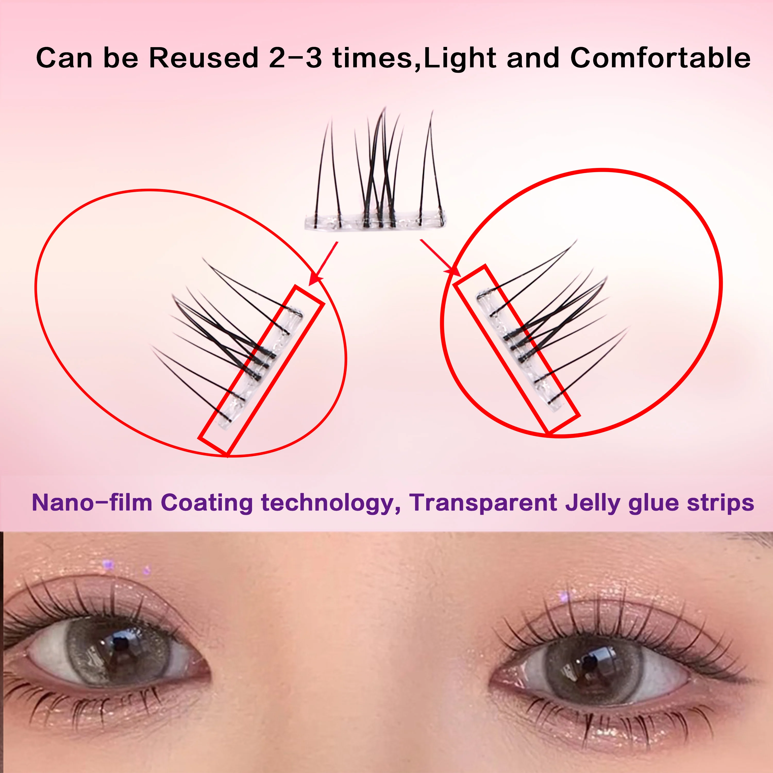 FindLove No Glue Lower Lashes Press-on Eyelashes Pre-glued Bottom Lash Natural False Eyelash Extension Set DIY Eyelash For Makup