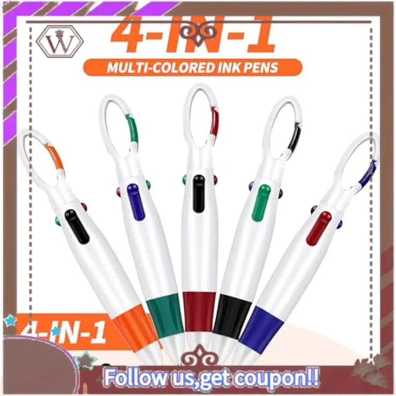 ABBG-100 Pcs Pens,4 In 1 Multicolored Ink Ballpoint Pens With Keychain Nurse Pens For Office School Supplies