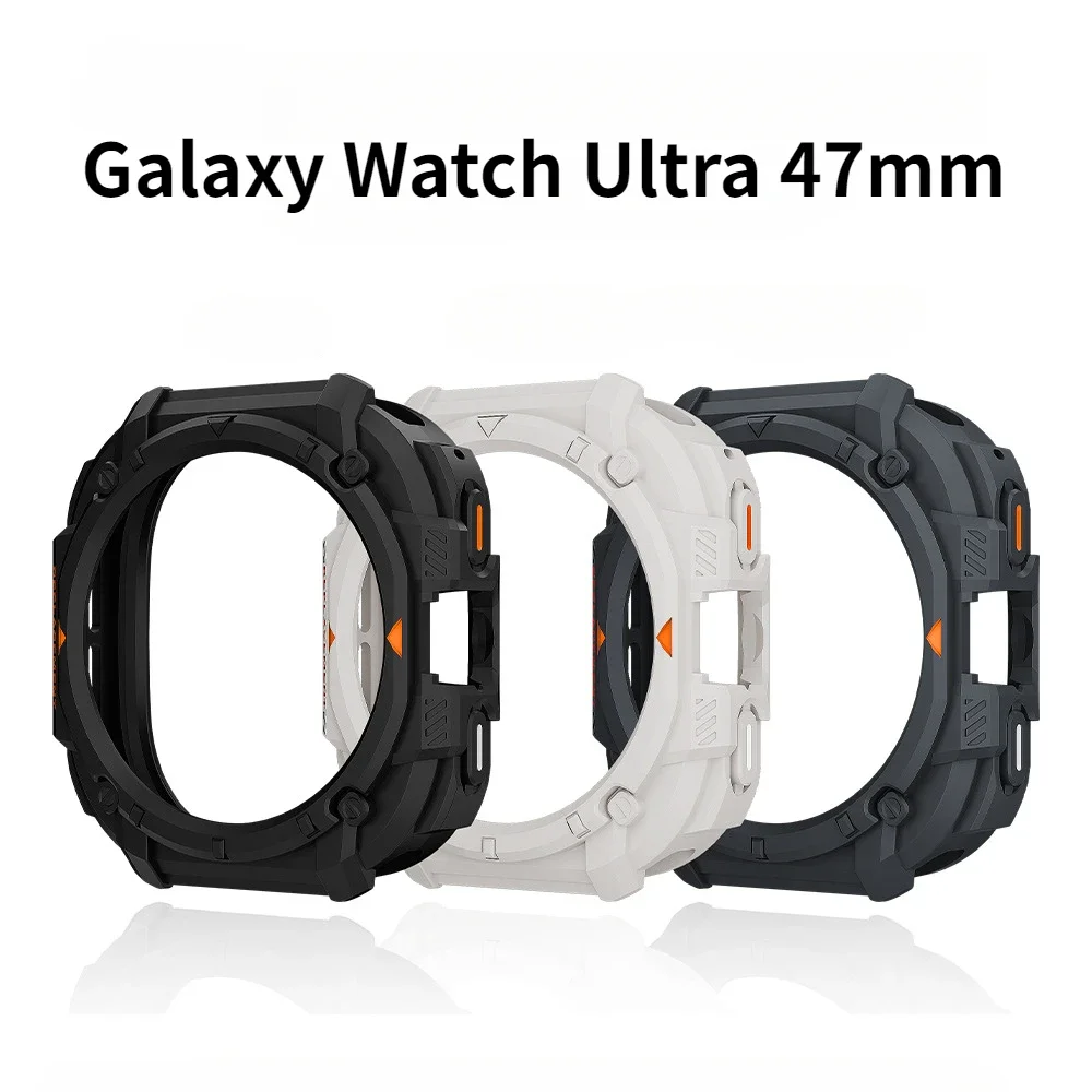 Casing Armor + Tali untuk Samsung Galaxy Watch7 Ultra 47Mm Tali Jam Tangan Silikon Gelang Aksesori Korea untuk Jam Tangan Galaxy Ultra