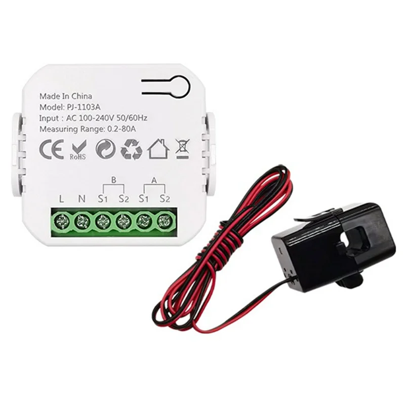 AB15-Tuya Smart Life Wifi Energy Monitor ثنائي الاتجاه 1 قناة مع شاشة تطبيق مشبك CT