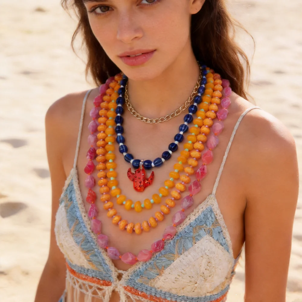 Neue Kreative Tropische Clownfisch-Kaktus-Anhänger-Halskette für Frauen Sommerliche Trendige Runde Keramikperlen-Kette Statement-Schmuck Geschenk – Detail 9