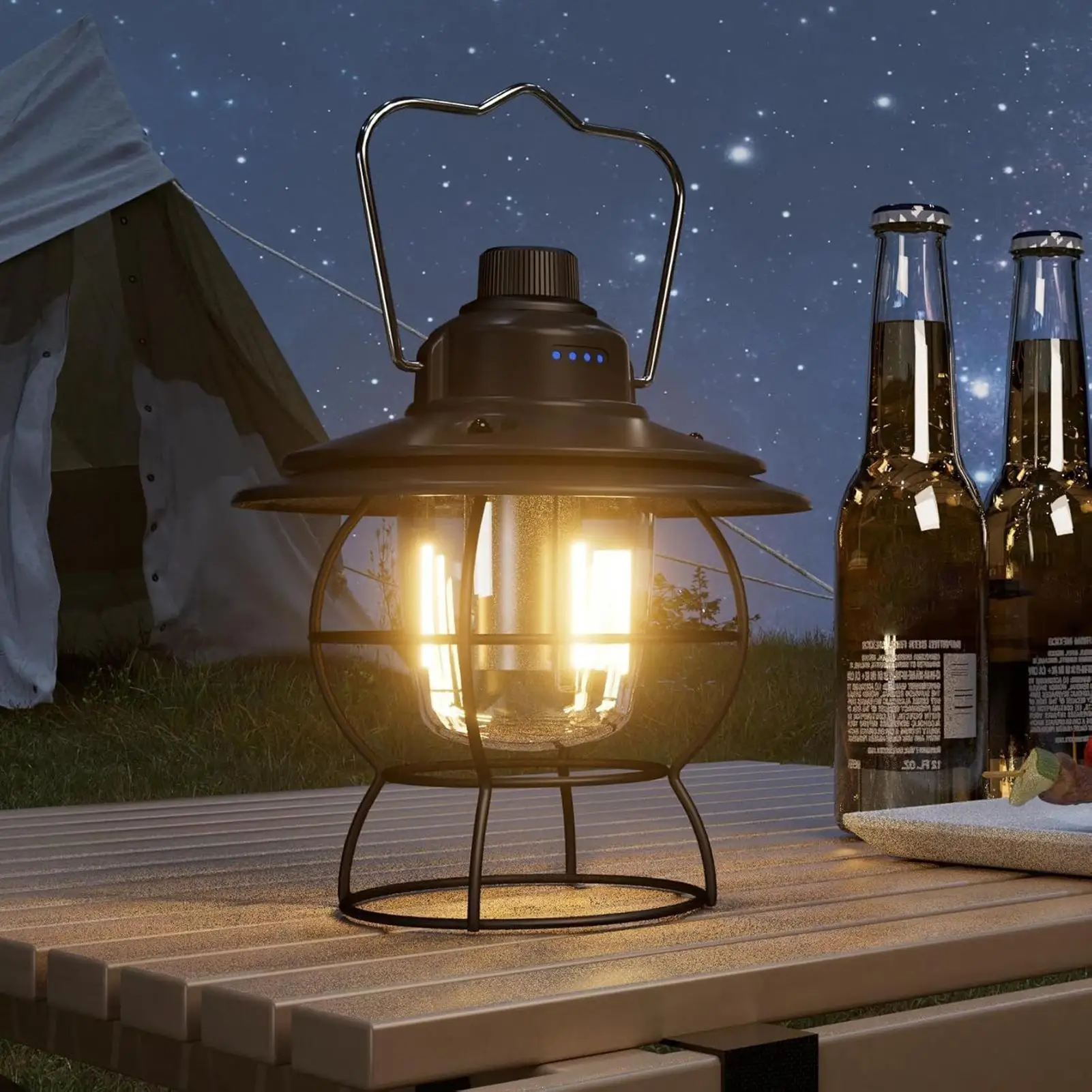 فانوس عتيق مزخرف، 3 أوضاع إضاءة LED ريترو لشرفة فناء الحديقة، إضاءة محيطة داخلية خارجية لهدية عيد الميلاد