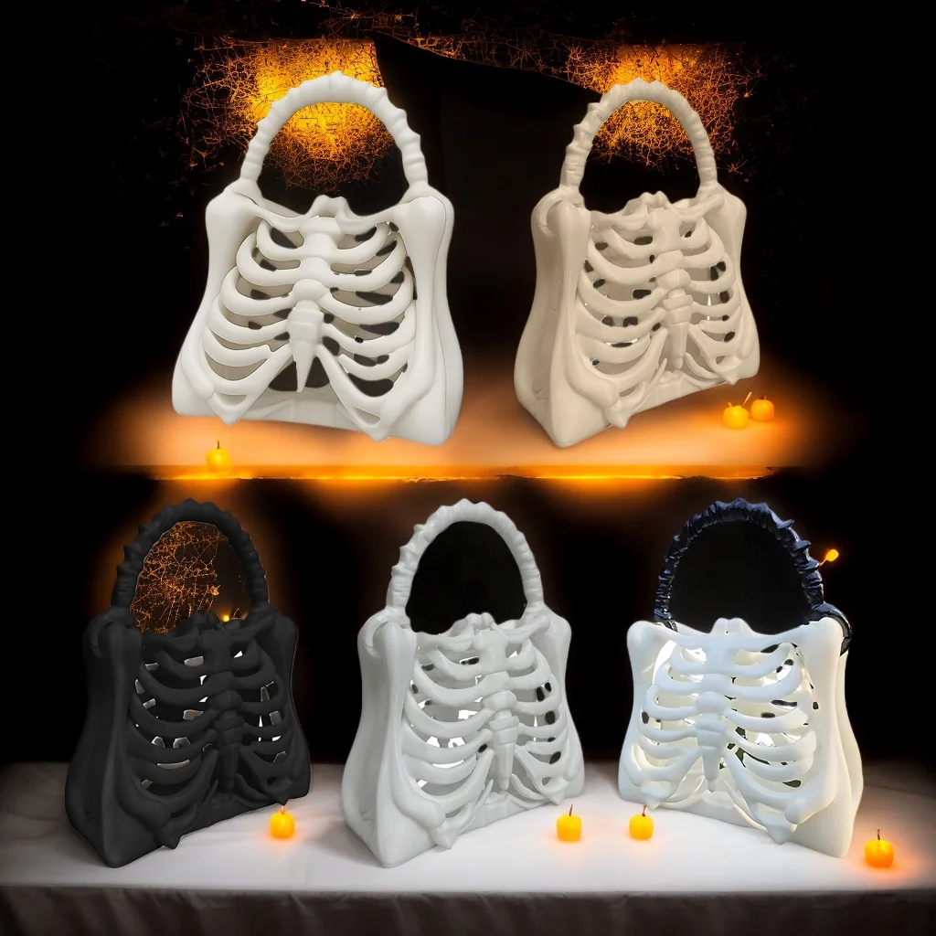 

3D Printed Skeleton Handbag Spooky Realistic Gothic Ribcage Shape Purse Halloween Party Skull Clutch Bag Women Costume Props