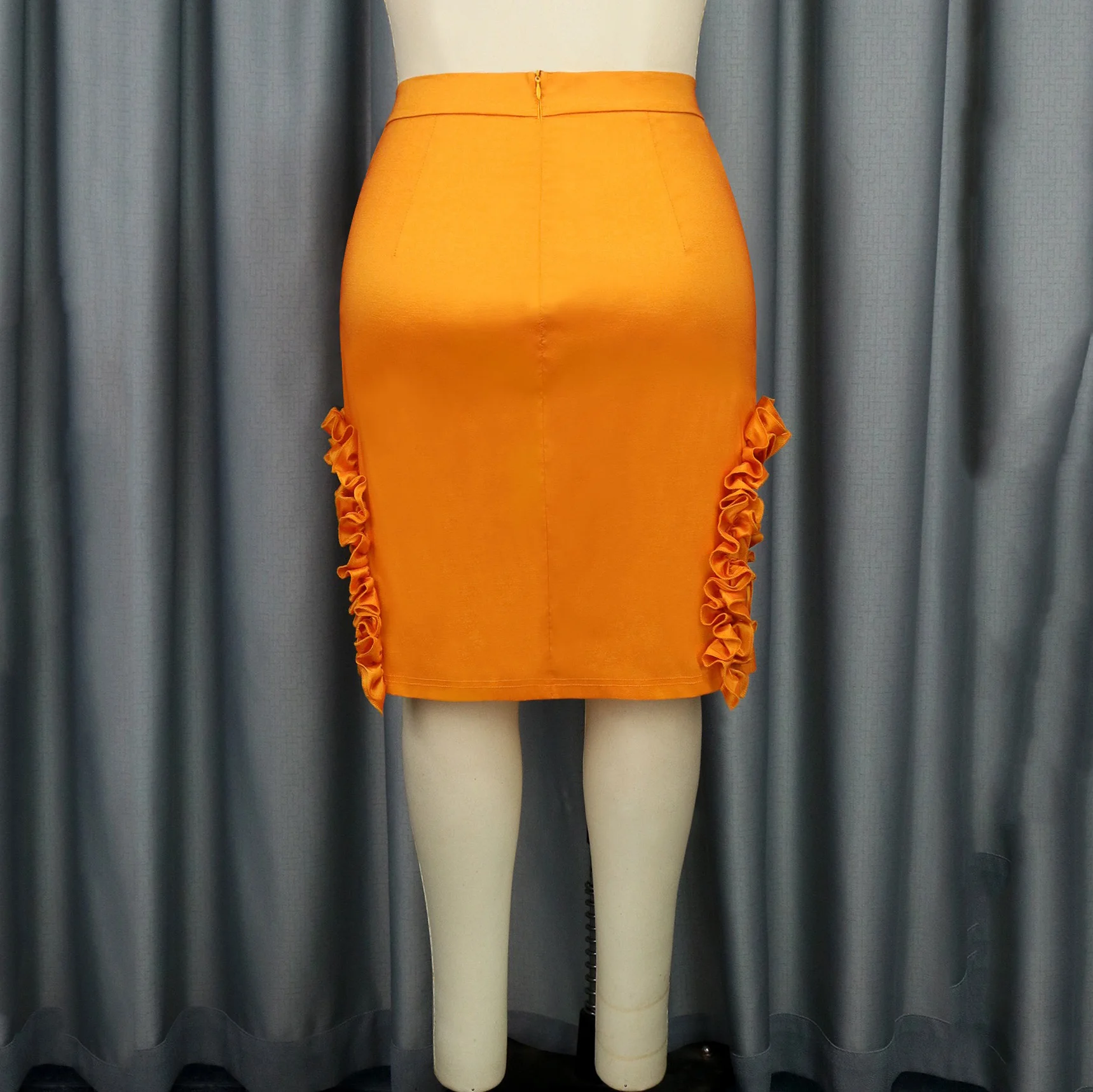 Orange Skirts for Women High Waisted Falbala Bodycon Mid Calf Elegant Ladies Birthday Party Dinner Wear Skirts Clothes Wholesale