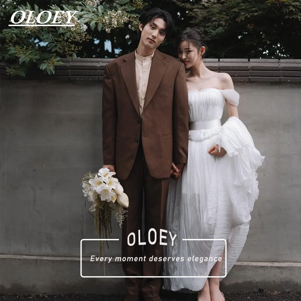 OLOEY Elegant Off The Shoulder A-Line Wedding Dress Korea Photo Shoot Floor Length Bridal Gown Customized Robe De Mariage