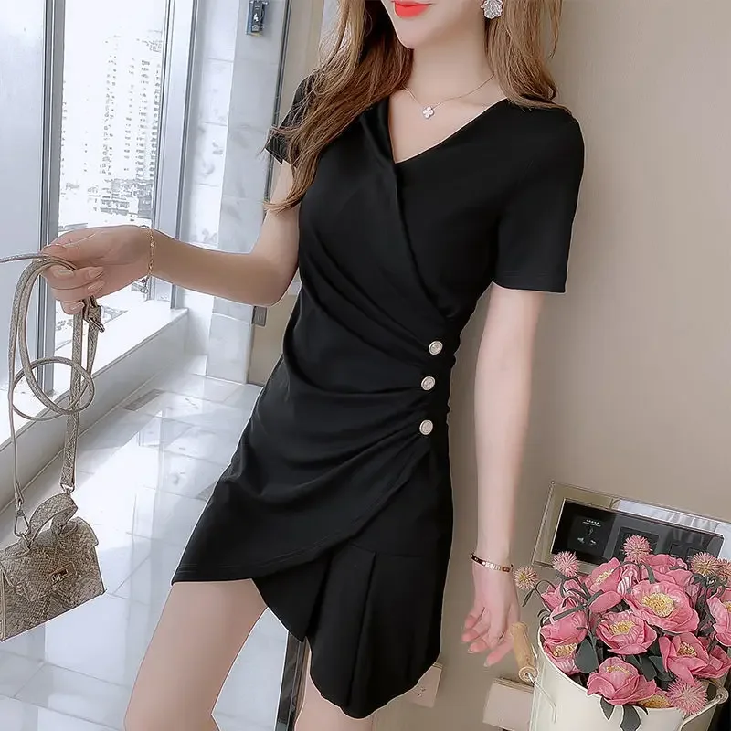 

2024 New Dress Black V-neck Dress Woman Dress Vestido De Mujer Femme Robe