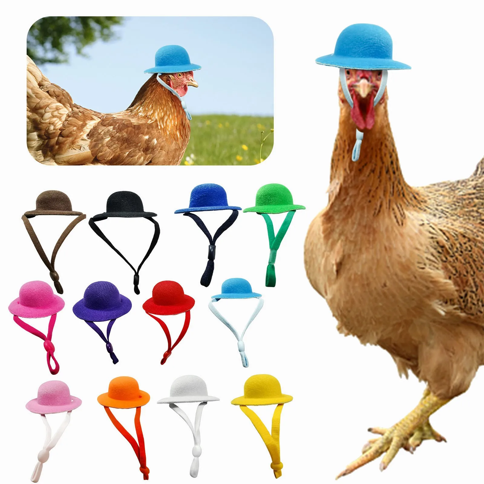 Pet Chicken Hat Funny Chicken Holiday Dress-Up Accessories Supplies Fashion Plush Top Hat with Fixing Rope for Poultry Tiny Pets