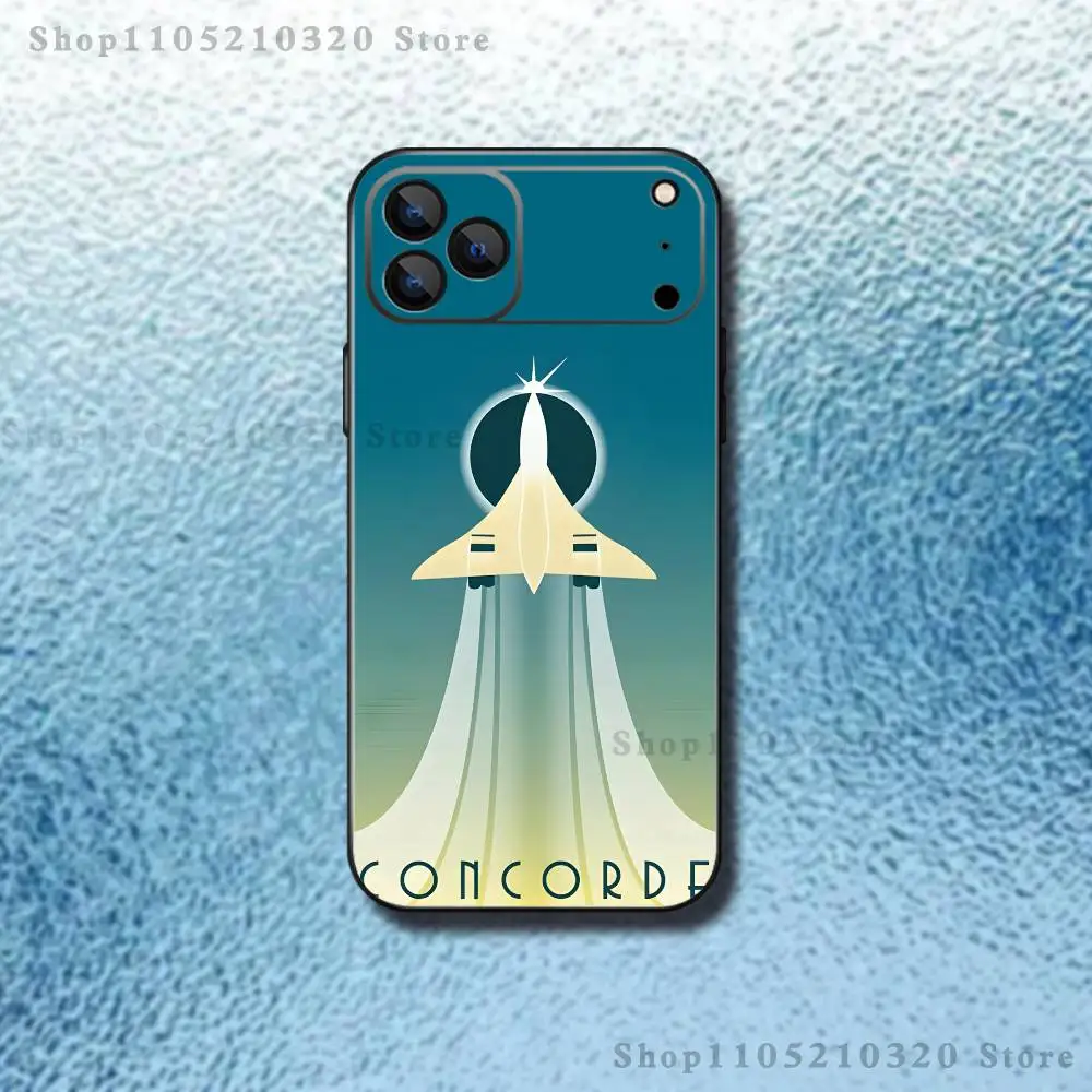 Concorde Air France Handyhülle für iPhone 17,16,15,14,13,12,11, Pro Max, XS, X, XR, SE, Mini, 8,7, weiche Silikonhülle in Schwarz