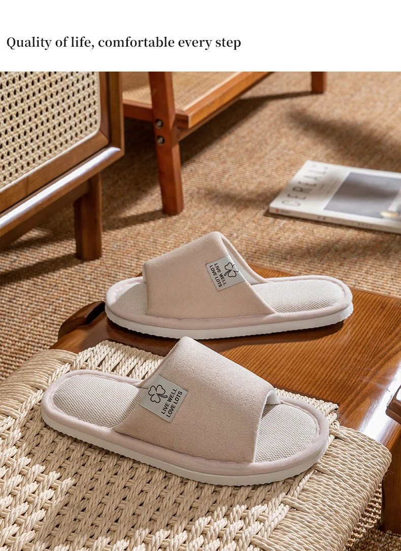Men's Spring Summer Breathable Slippers Non-Slip Indoor House Shoes,Couples Soft Sole Open-Toe Slippers for All Seasons Home Use