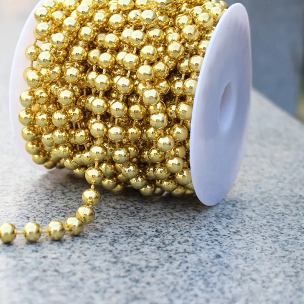 Rantai Manik-Manik Emas Berlapis 8Mm Gulungan 10M Permukaan Mengkilap Seragam Untuk Dekorasi Pernikahan Natal Kerajinan Tali Manik-Manik Garland DIY