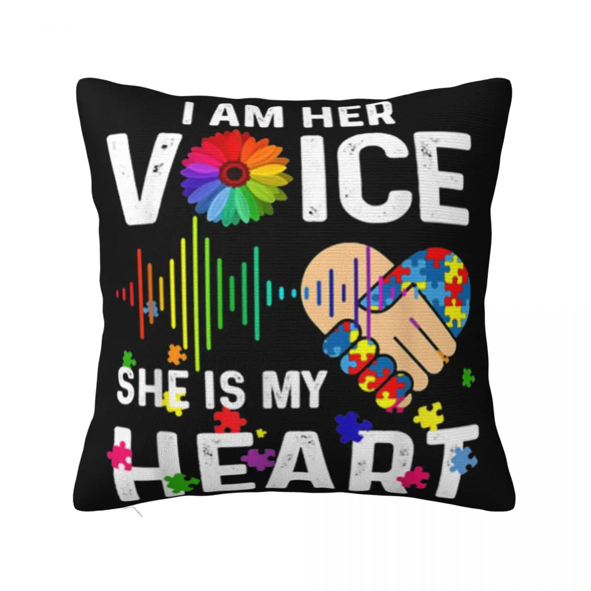 Autism Mom Dad Gift I Am Her Voice She Is My Heart Wholesale Top Quality Slogan Cotton Music Pillow Case