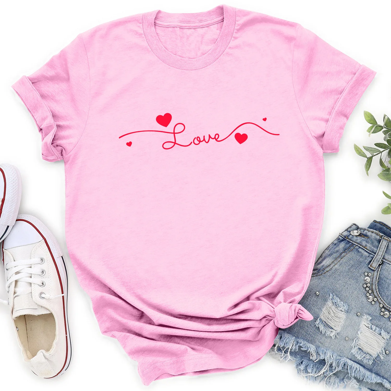 T-shirt imprimé amour avec col rond et manches courtes t-shirts graphiques Harajuku vêtements pour femmes