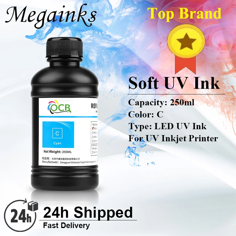 250ML*5 LED UV Ink for Epson 1390 1400 1410 DX4 DX5 DX6 DX7 Printhead for Roland Mimaki for Flatbed Inkjet Printer Soft UV Ink