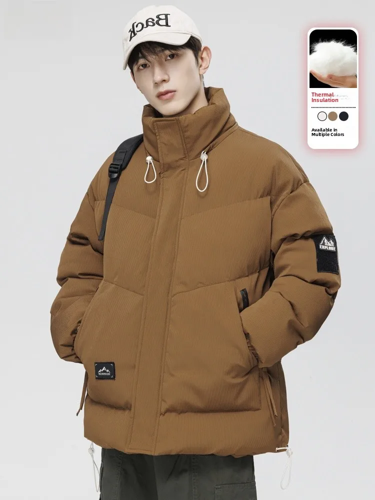 

Мужская утепленная хлопковая куртка 2024 года, зимний сезон, повседневный стиль, с длинными рукавами, на молнии, с воротником-стойкой, объемный фасон