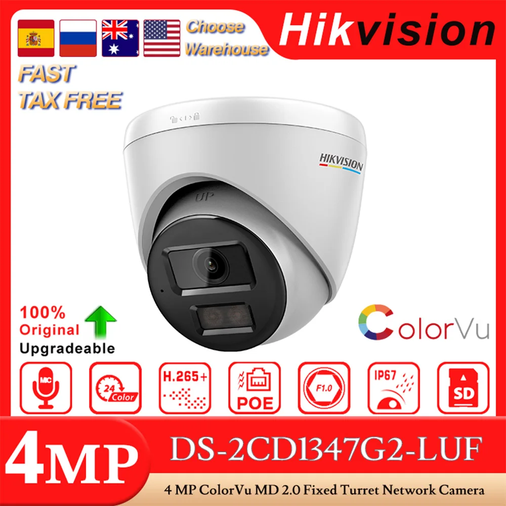 

Hikvision Original DS-2CD1347G2-LUF 4 MP ColorVu MD 2.0 Fixed Turret POE Network Surveillance Camera 24/7 Colorful Imaging IP67