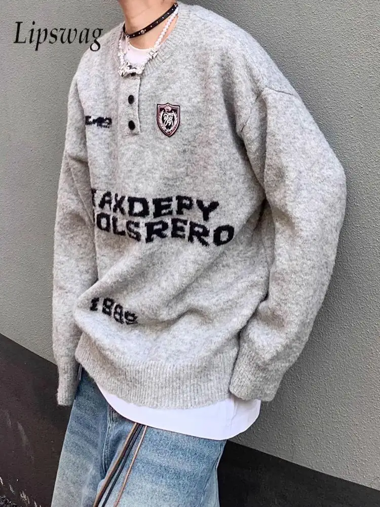 

Уличная одежда, винтажные свитера для мужчин, осень-зима, стильные вязаные джемперы на пуговицах с круглым вырезом, мужские повседневные вязаные свитера с длинными рукавами