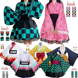 Anime Kamado Tanjirou Cosplay Costume for Women Nezuko Japanese Lolita Dresses Maid Kimonos Halloween Carnival Outfits