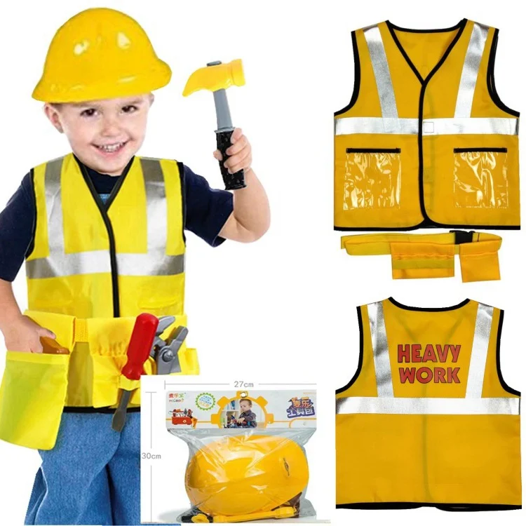 Kit de disfraz de trabajador de la construcción para niños, juego de rol, conjunto de disfraces de carrera, disfraces de Cosplay de trabajador pesado, 2024