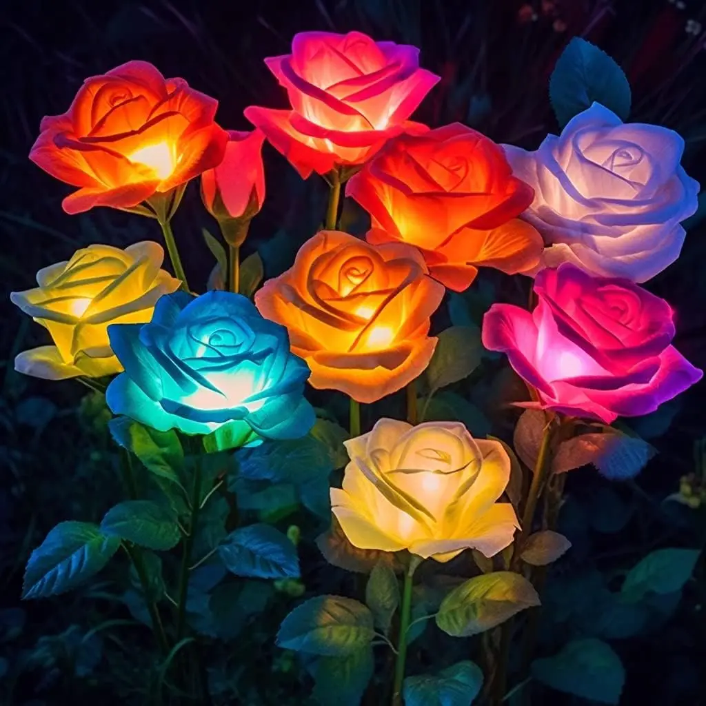 

Solar Rose Flower Lights Outdoor Waterproof Yard Decor Lamp Outdoor Solar Landspace Lights for Christmas Grass Garden Bed Decor