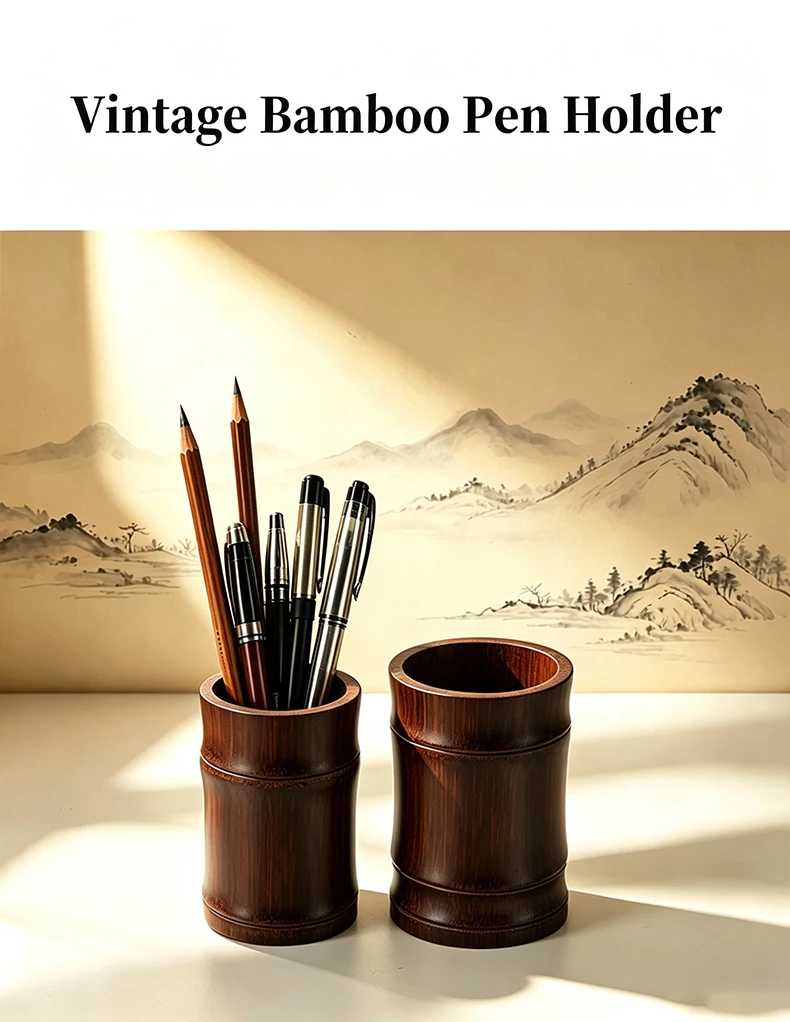 Natürlicher Bambus-Stifthalter Vintage Tintenstift-Aufbewahrungsbox Schreibtisch-Organizer für Schreibwaren Büro- und Schulbedarf Geschenk – Detail 1