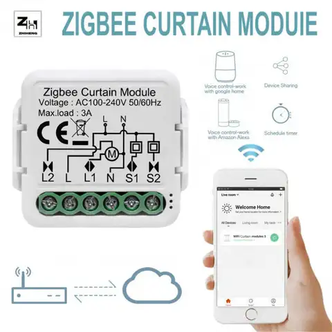 롤러 블라인드용 Tuya 스마트 커튼 스위치 모듈, 셔터 전기 모터, 1/2 갱 앱, 알렉사 홈 리모컨