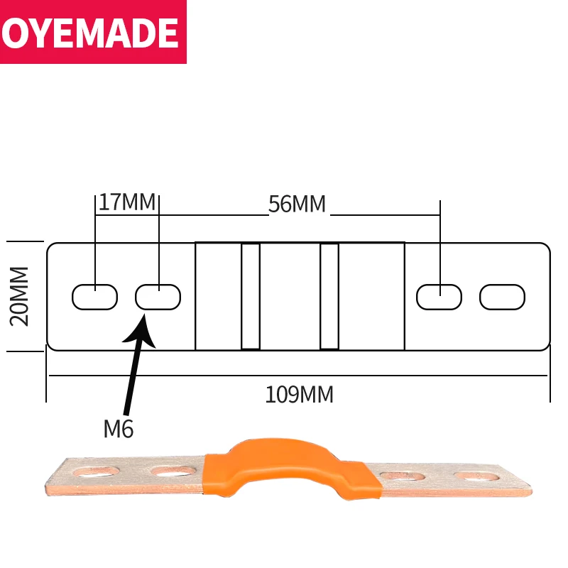 4 Holes Busbar Double-hole Bus bar M6 Battery Connector 200A 300A Flexible Copper Loose Busbar Nickel plated  Braided Strap Band