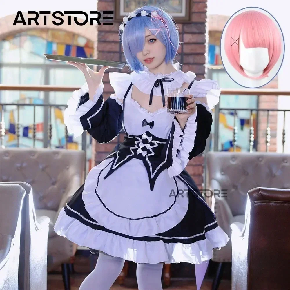 Ram Rem Anime Cosplay Outfit, Re:Zero -Starting Life in Another World-empregada doméstica, traje de Halloween, festa ou empregada doméstica diária Fantasy Wear